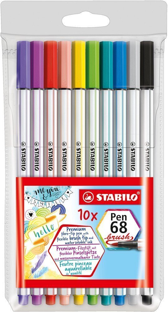 Pintselotsaga viltpliiatsid Stabilo Pen 68, 10 erinevat värvi цена и информация | Kirjutusvahendid | kaup24.ee
