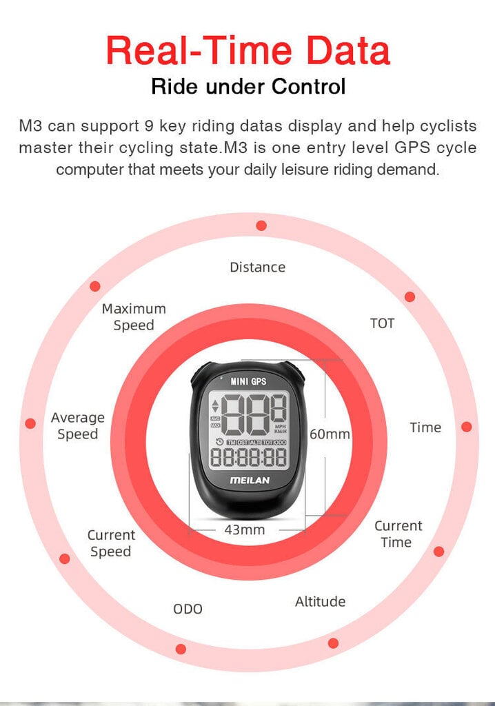 Mini GPS-rattakompuuter, GPS-spidomeeter, juhtmevaba rattakompuuter цена и информация | Rattakompuutrid, spidomeetrid | kaup24.ee