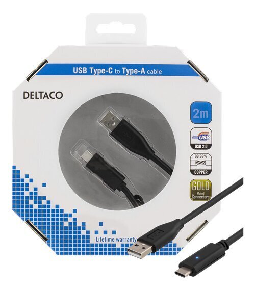 Deltaco USBC-1006-K, USB-Type C, 2m цена и информация | Mobiiltelefonide kaablid | kaup24.ee