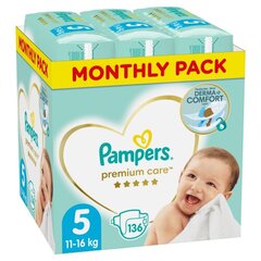 Подгузники PAMPERS Premium Monthly Pack 5 размер, 11-16 кг, 136 шт. цена и информация | Подгузники | kaup24.ee