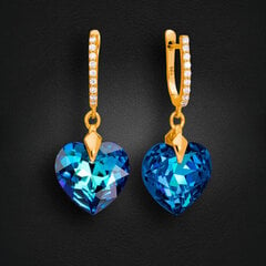 Naiste hõbedased kõrvarõngad DiamondSky "Romantic Heart III (Bermuda Blue)" Swarovski kristallidega hind ja info | Kõrvarõngad | kaup24.ee