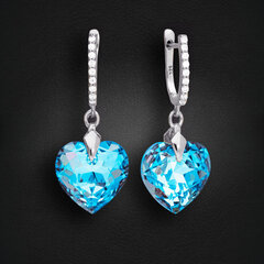 Naiste hõbedased kõrvarõngad DiamondSky "Romantic Heart III (Aquamarine Shimmer)" Swarovski kristallidega hind ja info | Kõrvarõngad | kaup24.ee