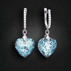 Naiste hõbedased kõrvarõngad DiamondSky "Romantic Heart III R (Aquamarine Blue)" Swarovski kristallidega hind ja info | Kõrvarõngad | kaup24.ee