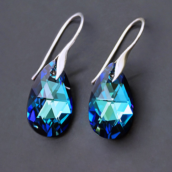 Naiste hõbedased kõrvarõngad DiamondSky "Baroque (Bermuda Blue)" Swarovski kristallidega hind ja info | Kõrvarõngad | kaup24.ee