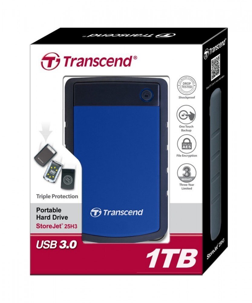 Väline kõvaketas Transcend StoreJet 25H3 1TB 2,5" USB 3.0, sinine цена и информация | Välised kõvakettad (SSD, HDD) | kaup24.ee