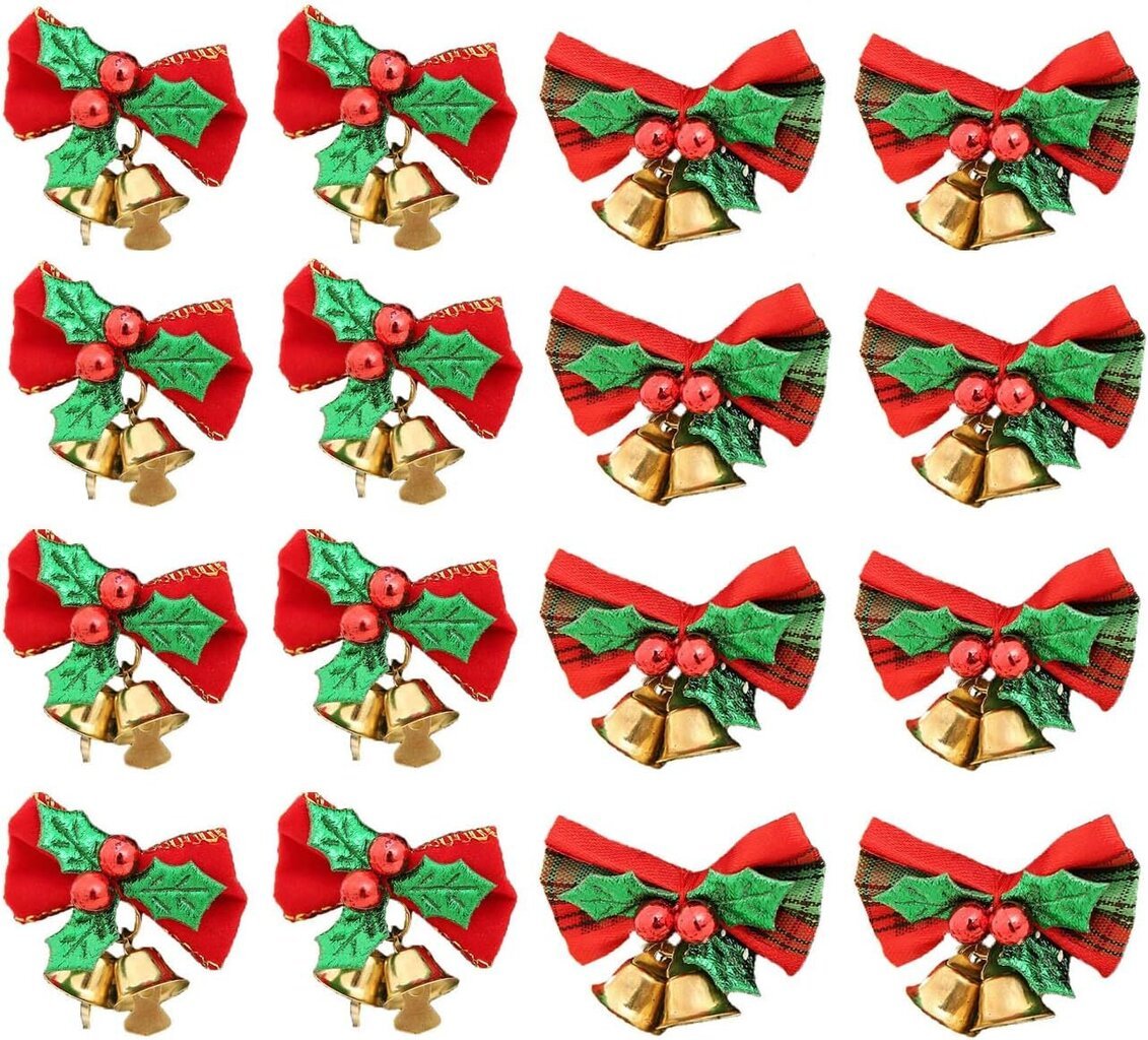 16 komplekti jõuluvibu koos kellukestega Xmas mini Bowknot käsitöökingituste ehtne jõulupuu rippkaunistus цена и информация | Jõulukaunistused | kaup24.ee