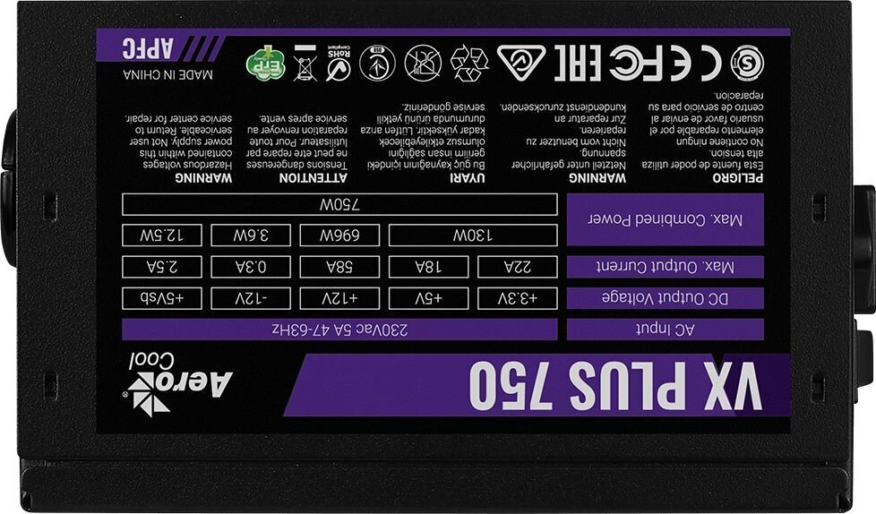 Aerocool AEROPGSVX-750PLUS-80 hind ja info | Toiteplokid (PSU) | kaup24.ee