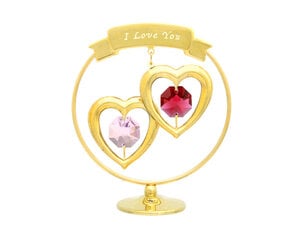 Пара сердец в круге с кристаллами SWAROVSKI "I LOVE YOU", золотое покрытие цена и информация | Другие подарки | kaup24.ee