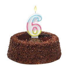 Susy Card Свеча на день рождения, номер 6, красочный, 9 cм  цена и информация | Гудки для вечеринки Clown Face (4шт.) | kaup24.ee