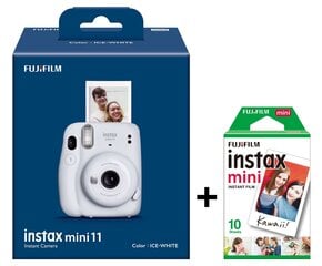 Kiirpildikaamera Fujifilm Instax Mini 11 + Instax Mini Glossy (10tk) , Ice White hind ja info | Kiirpildikaamerad | kaup24.ee