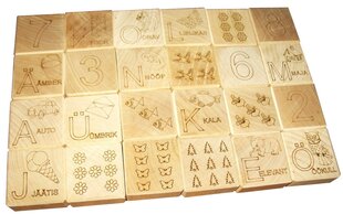 Деревянные кубики с эстонскими буквами и цифрами 24 шт. 0014 цена и информация | Развивающие игрушки | kaup24.ee