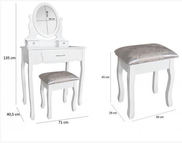 Tualettlaud tooliga Sophia, valge hind ja info | Tualettlauad | kaup24.ee