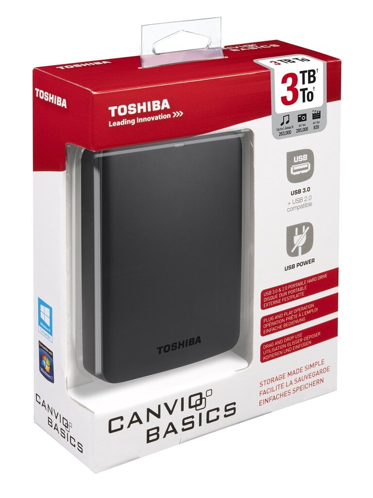 Väline kõvaketas Toshiba Canvio Basics 3 TB 2.5", USB 3.0 hind ja info | Välised kõvakettad (SSD, HDD) | kaup24.ee