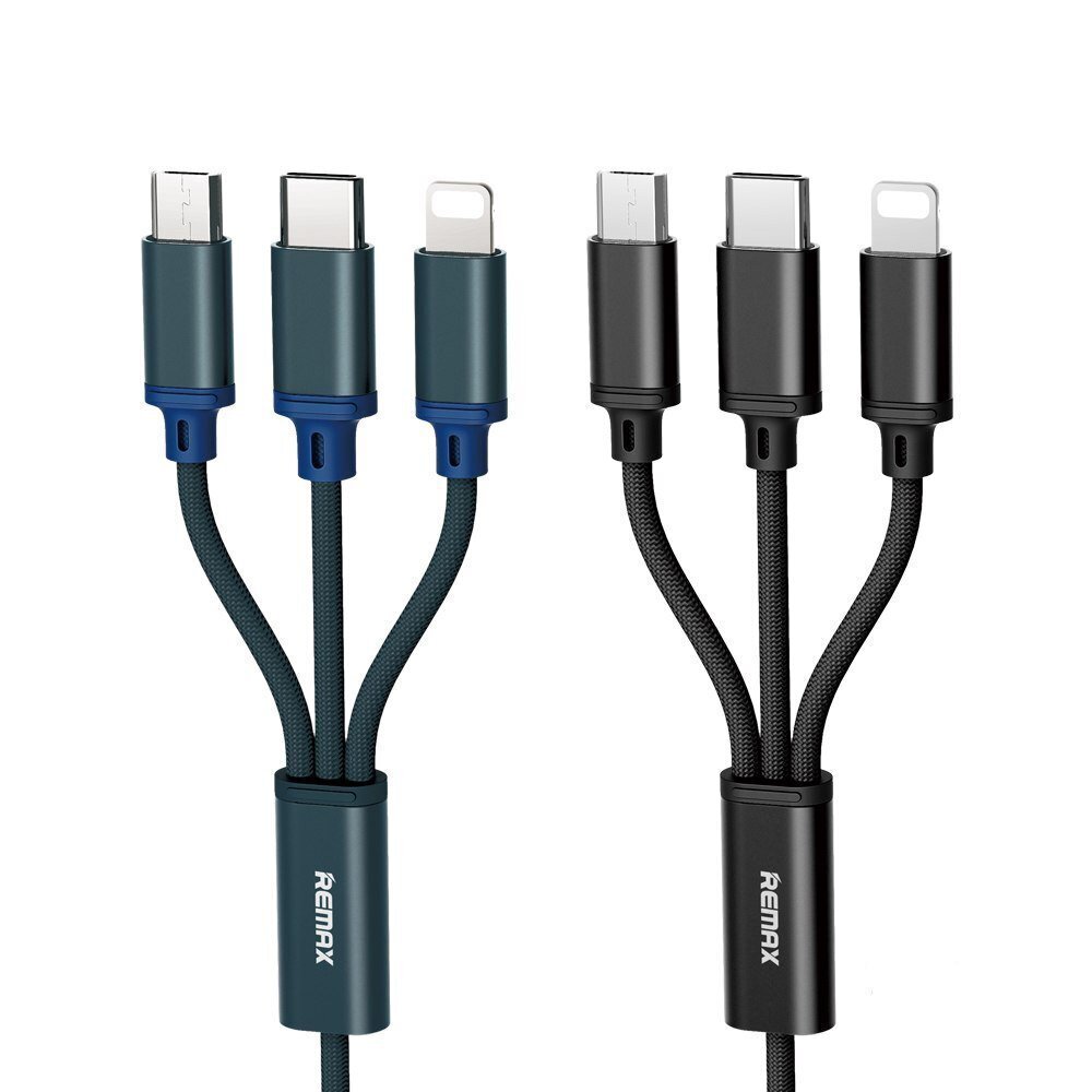 USB kaabel Remax RC-131th 3in1 microUSB-Lightning-Type-C 2.8A sinine 1.15m цена и информация | Mobiiltelefonide kaablid | kaup24.ee