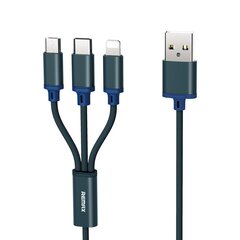 USB кабель Remax 3в1 RC-131th microUSB-Lightning-Type-C 2.8A, синий 1.15 м цена и информация | Кабели для телефонов | kaup24.ee