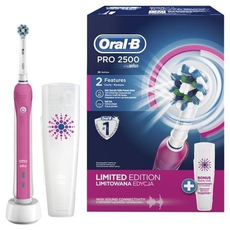 D501.513.2X el.hambahari Oral-B Braun PRO2 2500 roosa +reisikarp hind ja info | Elektrilised hambaharjad | kaup24.ee