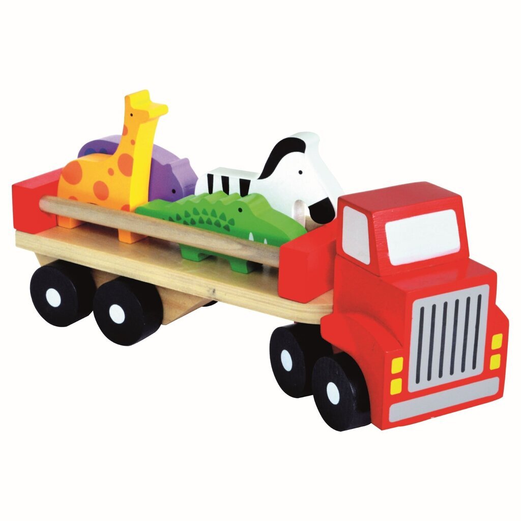 Puidust veoauto loomadega Bino цена и информация | Arendavad mänguasjad | kaup24.ee