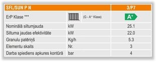 Чугунный гранульный котёл 20 kw SFL3 с горелкой SUN P7N и ёмкостью для гранул, 195 л цена и информация | Отопительные котлы и аккумуляторные баки | kaup24.ee