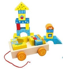 Puidust käru koos värviliste koos värviliste klotsidega Bino, 19-osaline цена и информация | Развивающие игрушки | kaup24.ee