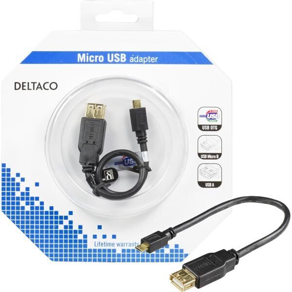 Deltaco USB-73-K, USB 2.0, 0.2m hind ja info | Kaablid ja juhtmed | kaup24.ee