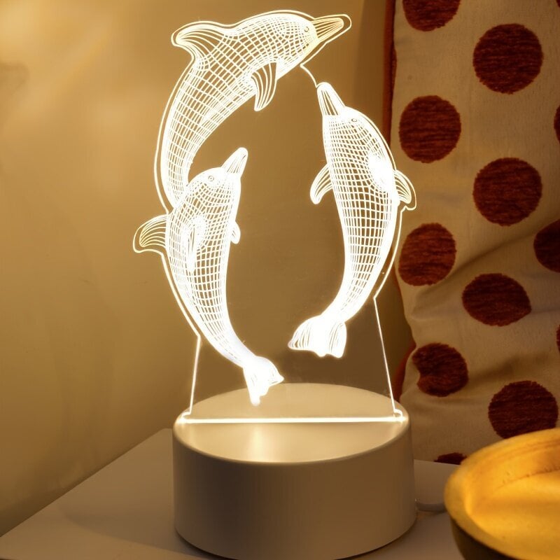 Delfiin 3D Illusiooni &#xD6;&#xF6;lamp - USB Toitega, &#xDC;hev&#xE4;rviline Laualamp Magamistoa Atmosf&#xE4;&#xE4;riks ja Toa Dekoratsiooniks. цена и информация | Laualambid | kaup24.ee