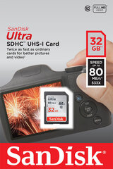 Mälukaart Sandisk 32GB Ultra SDHC 80MB/s Class 10 UHS-I цена и информация | Карты памяти | kaup24.ee