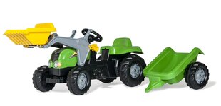 Педальный трактор с передним ковшом и прицепом Rolly Toys rollyKid-X, зеленый цена и информация | Игрушки для мальчиков | kaup24.ee