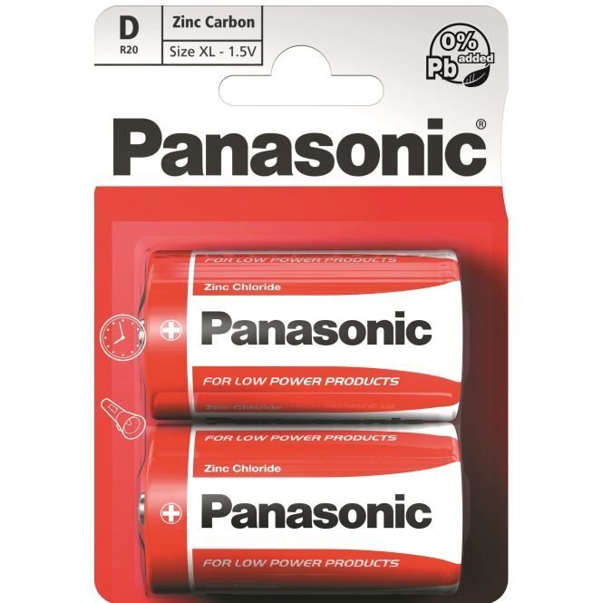 Panasonic patarei Red Zinc R20 (D), 2 tk цена и информация | Patareid | kaup24.ee