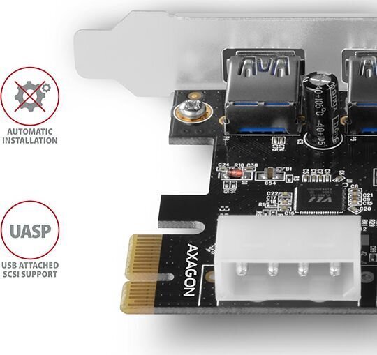 Adapter Axagon PCEU-232VL PCIe, 2+2 x, USB 3.0, UASP, VIA + LP hind ja info | Regulaatorid | kaup24.ee