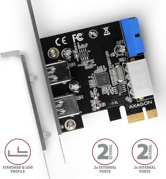 Adapter Axagon PCEU-232VL PCIe, 2+2 x, USB 3.0, UASP, VIA + LP hind ja info | Regulaatorid | kaup24.ee