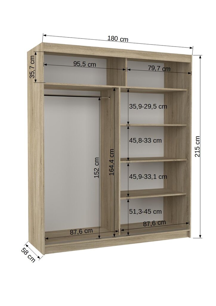 Kapp ADRK Furniture Spectra, valge/tamm hind ja info | Kapid | kaup24.ee