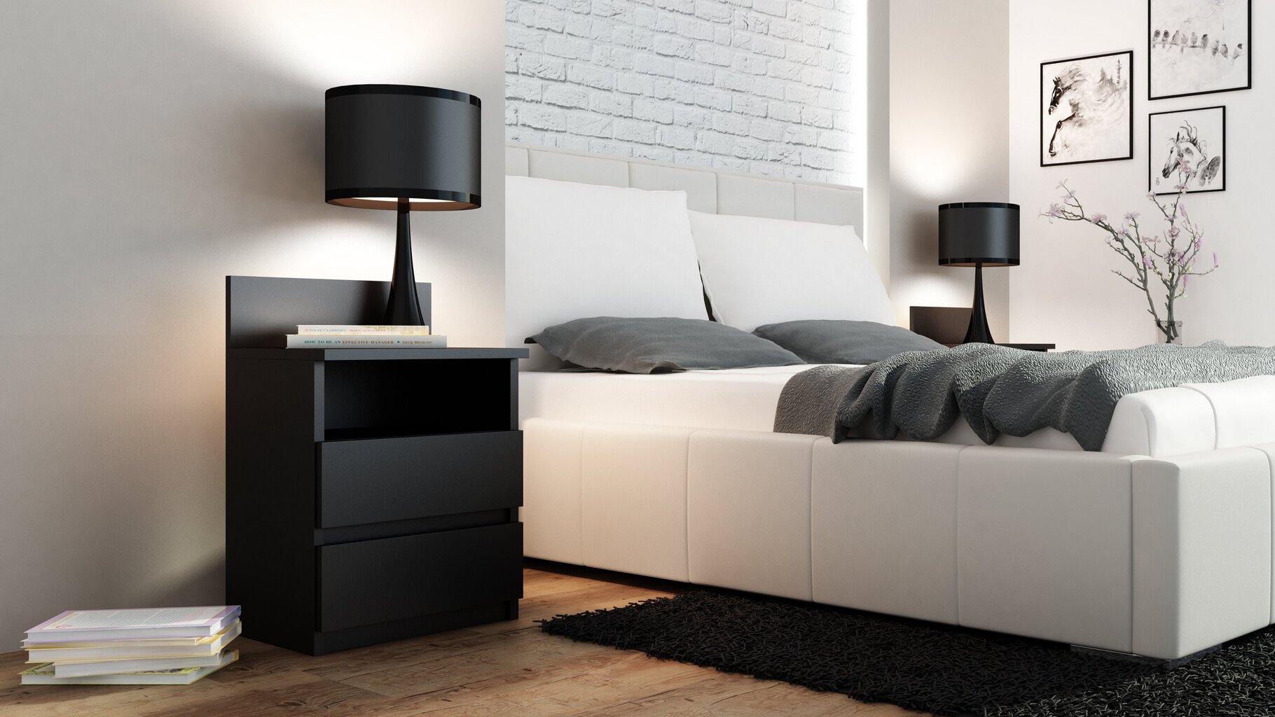 Öökapp ADRK Furniture Puna M1, must hind ja info | Öökapid | kaup24.ee