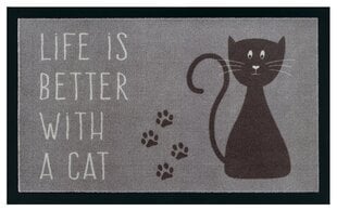 Uksematt Life is better with a cat 45x75 cm hind ja info | Uksematid | kaup24.ee