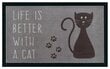 Uksematt Life is better with a cat 45x75 cm hind ja info | Uksematid | kaup24.ee