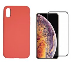 Full protection Set - silikoonist ümbris + ekraani kaitseklaas telefonile iPhone X/XS punane (strawberry) hind ja info | Telefoni kaaned, ümbrised | kaup24.ee