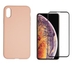 Full protection Set - silikoonist ümbris + ekraani kaitseklaas telefonile iPhone X/XS roosa (flamingo) hind ja info | Telefoni kaaned, ümbrised | kaup24.ee