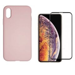 Силиконовый чехол «SoundBerry» Full protection + защитное стекло для iPhone X/XS, розовый цена и информация | Чехлы для телефонов | kaup24.ee