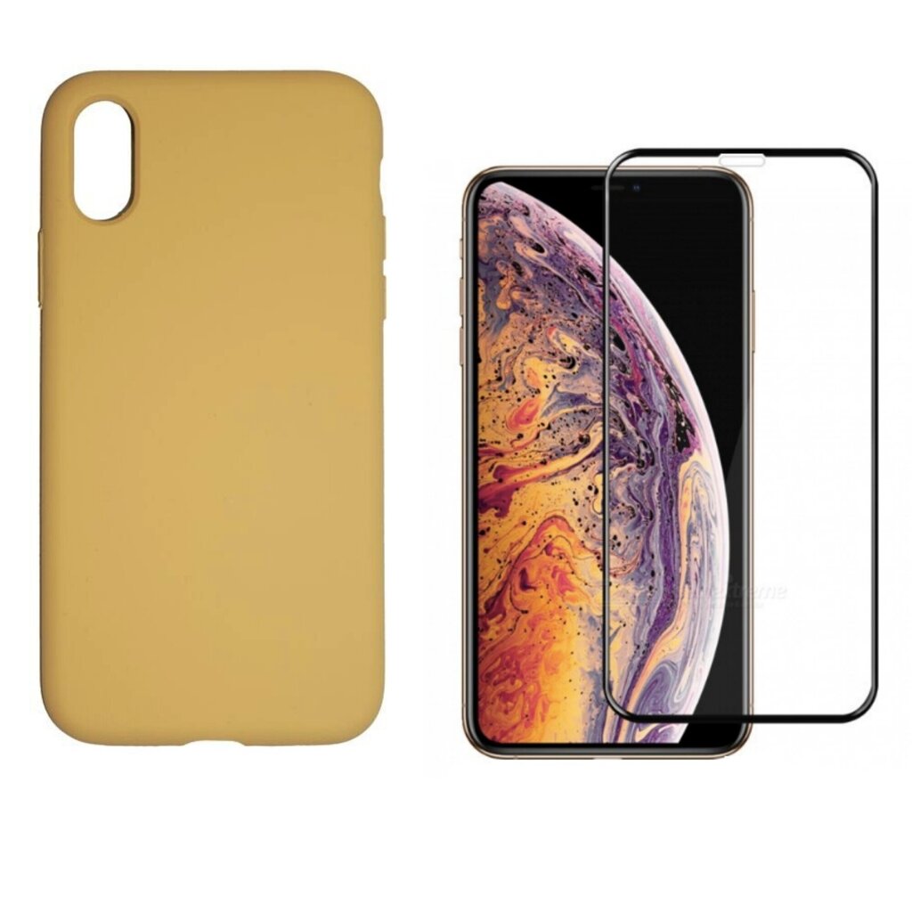 Full protection Set - silikoonist ümbris + ekraani kaitseklaas telefonile iPhone X/XS kollane (granola) hind ja info | Telefoni kaaned, ümbrised | kaup24.ee