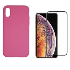 Силиконовый чехол «SoundBerry» Full protection + защитное стекло для iPhone X/XS, розовый цена и информация | Чехлы для телефонов | kaup24.ee