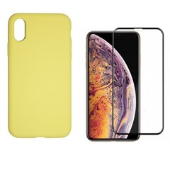 Full protection Set - silikoonist ümbris + ekraani kaitseklaas telefonile iPhone X/XS kollane (macaroon) цена и информация | Чехлы для телефонов | kaup24.ee