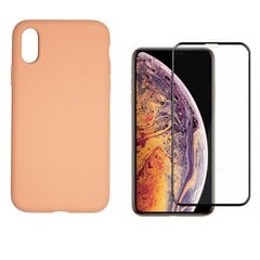 Full protection Set - silikoonist ümbris + ekraani kaitseklaas telefonile iPhone X/XS oranž hind ja info | Telefoni kaaned, ümbrised | kaup24.ee