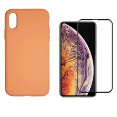 Full protection Set - silikoonist ümbris + ekraani kaitseklaas telefonile iPhone X/XS oranž (tangerine) hind ja info | Telefoni kaaned, ümbrised | kaup24.ee