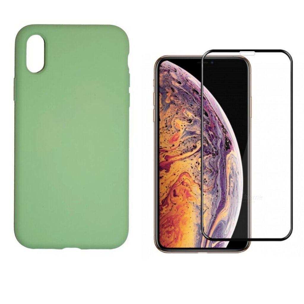 Full protection Set - silikoonist ümbris + ekraani kaitseklaas telefonile iPhone X/XS roheline (green tea) hind ja info | Telefoni kaaned, ümbrised | kaup24.ee