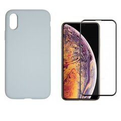 Full protection Set - silikoonist ümbris + ekraani kaitseklaas telefonile iPhone X/XS hall (ice grey) hind ja info | Telefoni kaaned, ümbrised | kaup24.ee