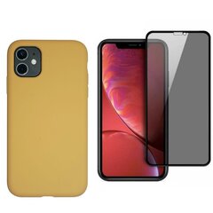 Full protection Set - silikoonist ümbris - kollane (granola) + ekraani kaitseklaas Privacy telefonile iPhone 11 Pro hind ja info | Telefoni kaaned, ümbrised | kaup24.ee