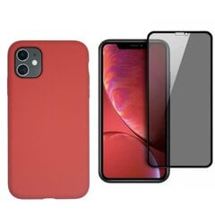 Full protection Set - silikoonist ümbris - punane (strawberry) + ekraani kaitseklaas Privacy telefonile iPhone 11 Pro hind ja info | Telefoni kaaned, ümbrised | kaup24.ee