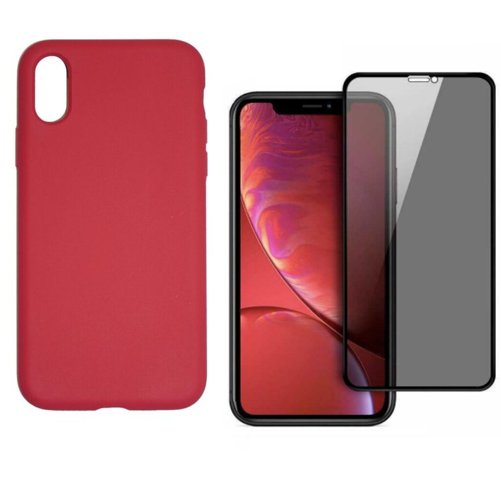 Full protection Set - silikoonist ümbris - punane (scarlet) + ekraani kaitseklaas Privacy telefonile iPhone X/XS hind ja info | Telefoni kaaned, ümbrised | kaup24.ee