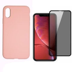 Full protection Set - silikoonist ümbris - roosa (flamingo) + ekraani kaitseklaas Privacy telefonile iPhone X/XS hind ja info | Telefoni kaaned, ümbrised | kaup24.ee