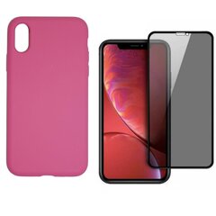 Full protection Set - silikoonist ümbris - roosa + ekraani kaitseklaas Privacy telefonile iPhone X/XS hind ja info | Telefoni kaaned, ümbrised | kaup24.ee