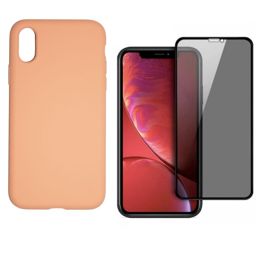 Full protection Set - silikoonist ümbris - oranž (salmon) + ekraani kaitseklaas Privacy telefonile iPhone X/XS hind ja info | Telefoni kaaned, ümbrised | kaup24.ee